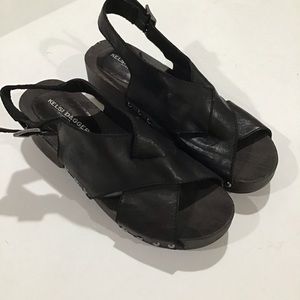 Kelsi Dagger black leather  Sandler clog wood 7.5
